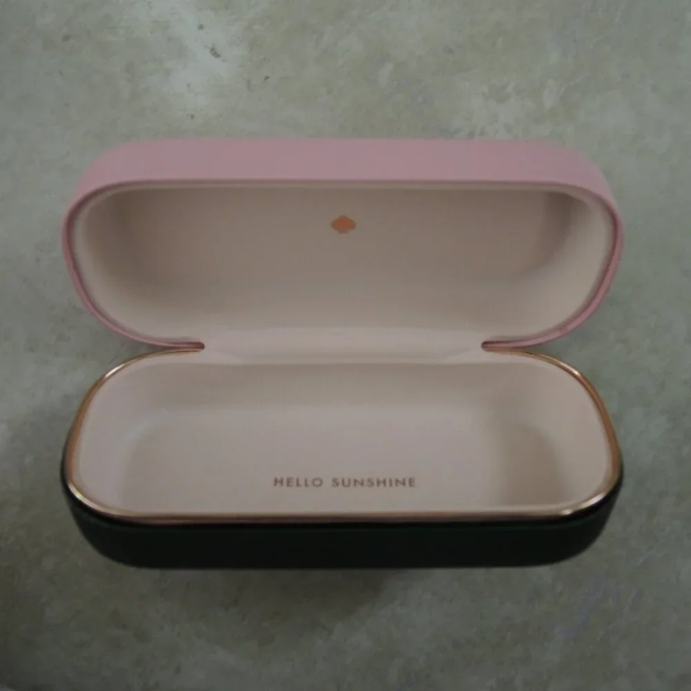 Kate Spade Glasses Case HELLO SUNSHINE Pink & Green Hard Clam Shell PU Leather